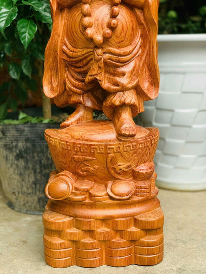 Tượng Di Lặc Đứng Thỏi Vàng Chúc Phúc Gỗ Hương Đá Chiều Cao 60cm