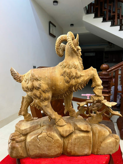 Tượng Linh Vật Dê Gỗ Ngọc Am Đỏ Nhất Dương  Cao 50cm