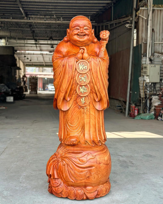 Tượng Di Lặc Chúc Phúc Vạn Sự Như Ý Cao 170cm Gỗ Hương Đỏ