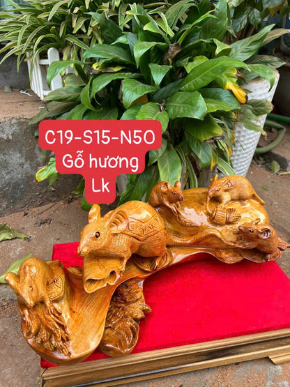 Cầu Ngũ Chuột Phong Thủy Gỗ Hương Ta Ngang 50cm