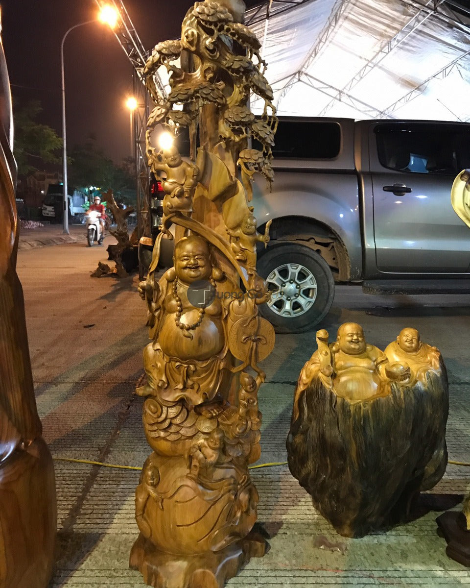 Di Lặc Ngũ Phúc Gỗ Bách Xanh