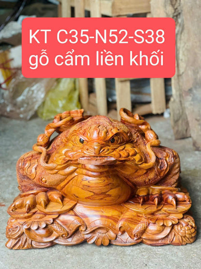 Tượng Linh Vật Phong Thủy Con Cóc Gỗ Cẩm - Cao 35cm Liền Khối