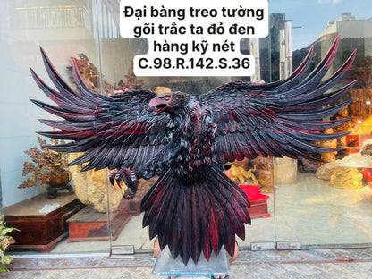 Tượng Đại Bàng Săn Mồi Gỗ Trắc Ta Đỏ Đen Hàng Kỹ Nét Ngang 142cm