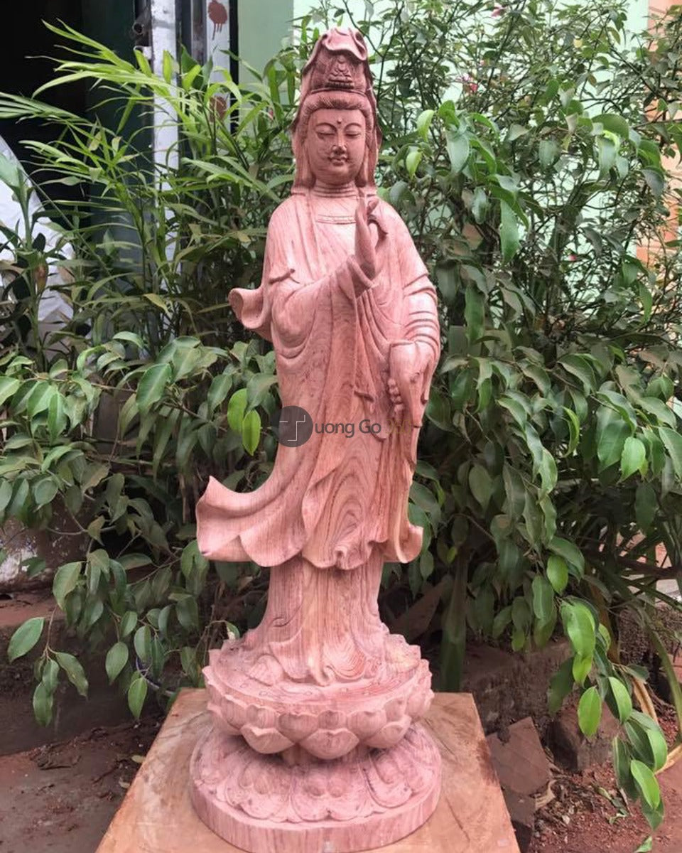 Tượng Gỗ Quan Âm Đứng Đài Sen Cao 60