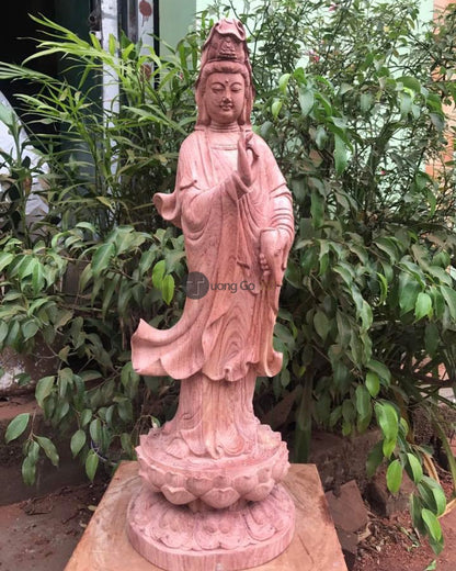 Tượng Gỗ Quan Âm Đứng Đài Sen Cao 60