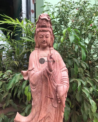 Tượng Gỗ Quan Âm Đứng Đài Sen Cao 60