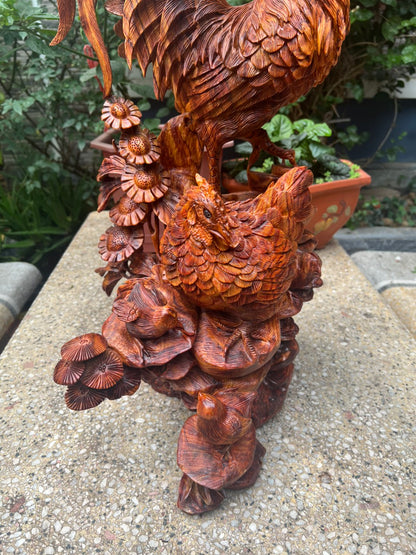 Tượng Gà Phong Thuỷ Gỗ Sưa Bắc Liền Khối Cao 55cm