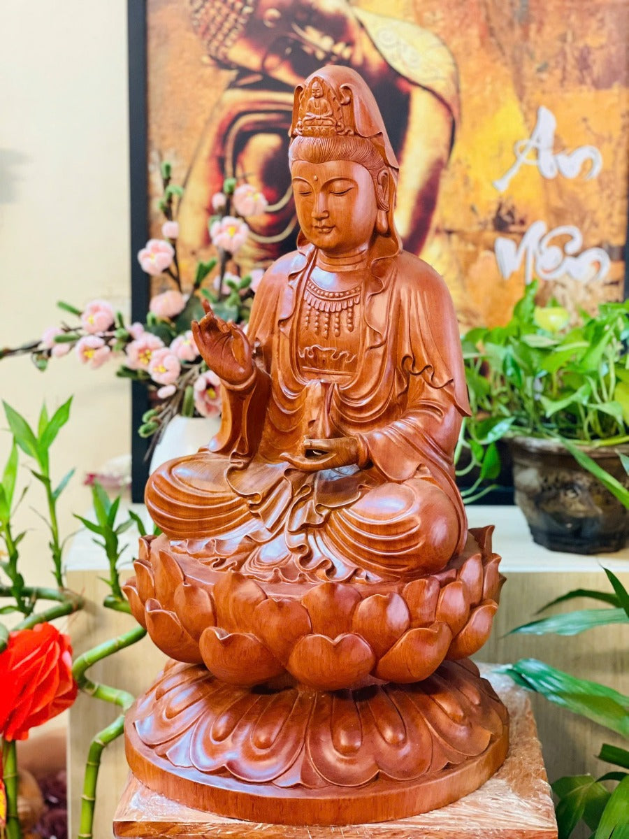 Tượng Quan Âm Tọa Đài Sen Cao 50cm