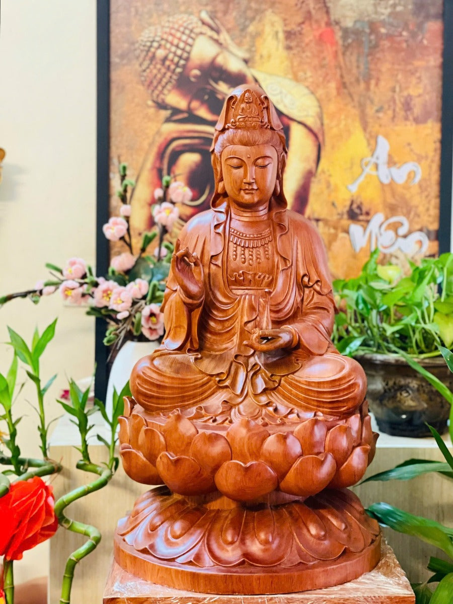 Tượng Quan Âm Tọa Đài Sen Cao 50cm