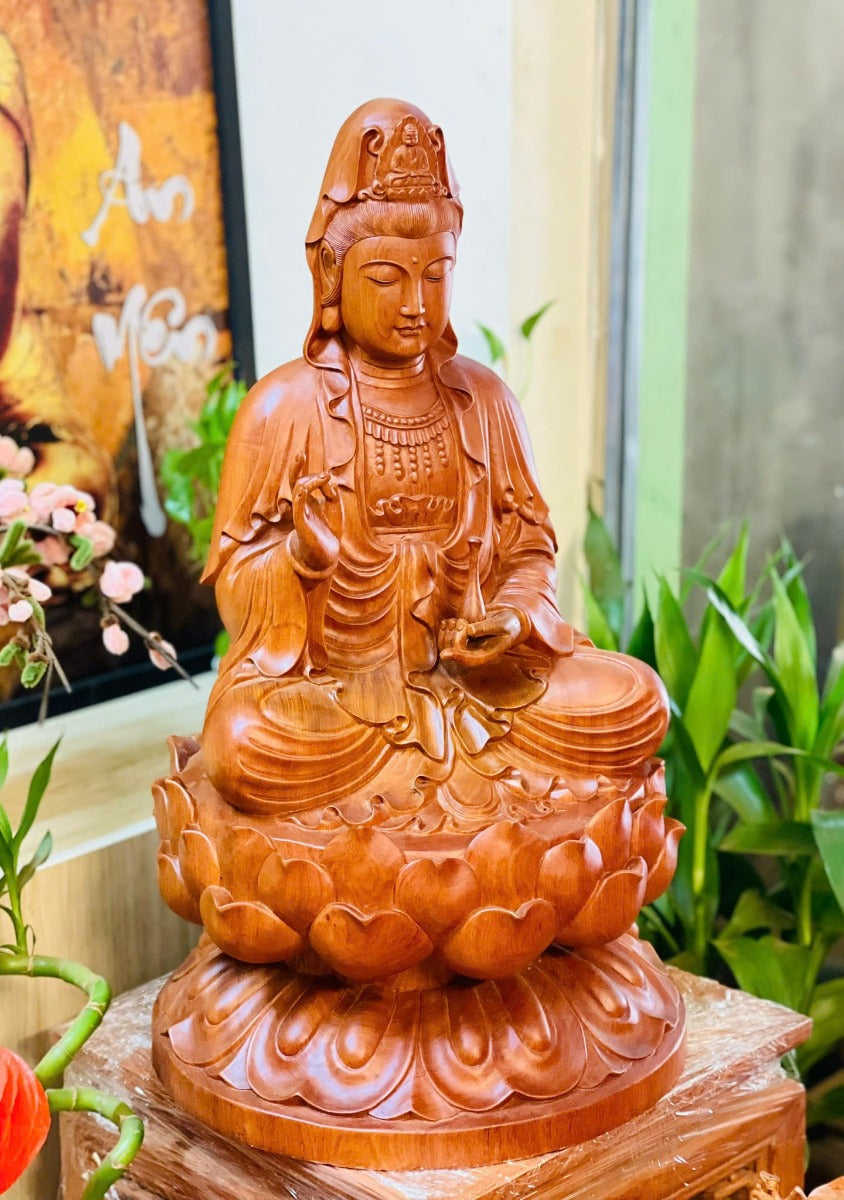 Tượng Quan Âm Tọa Đài Sen Cao 50cm
