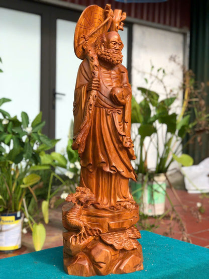 Tượng Đạt Ma Quái Hải Gỗ Bách Xanh Cao 91cm