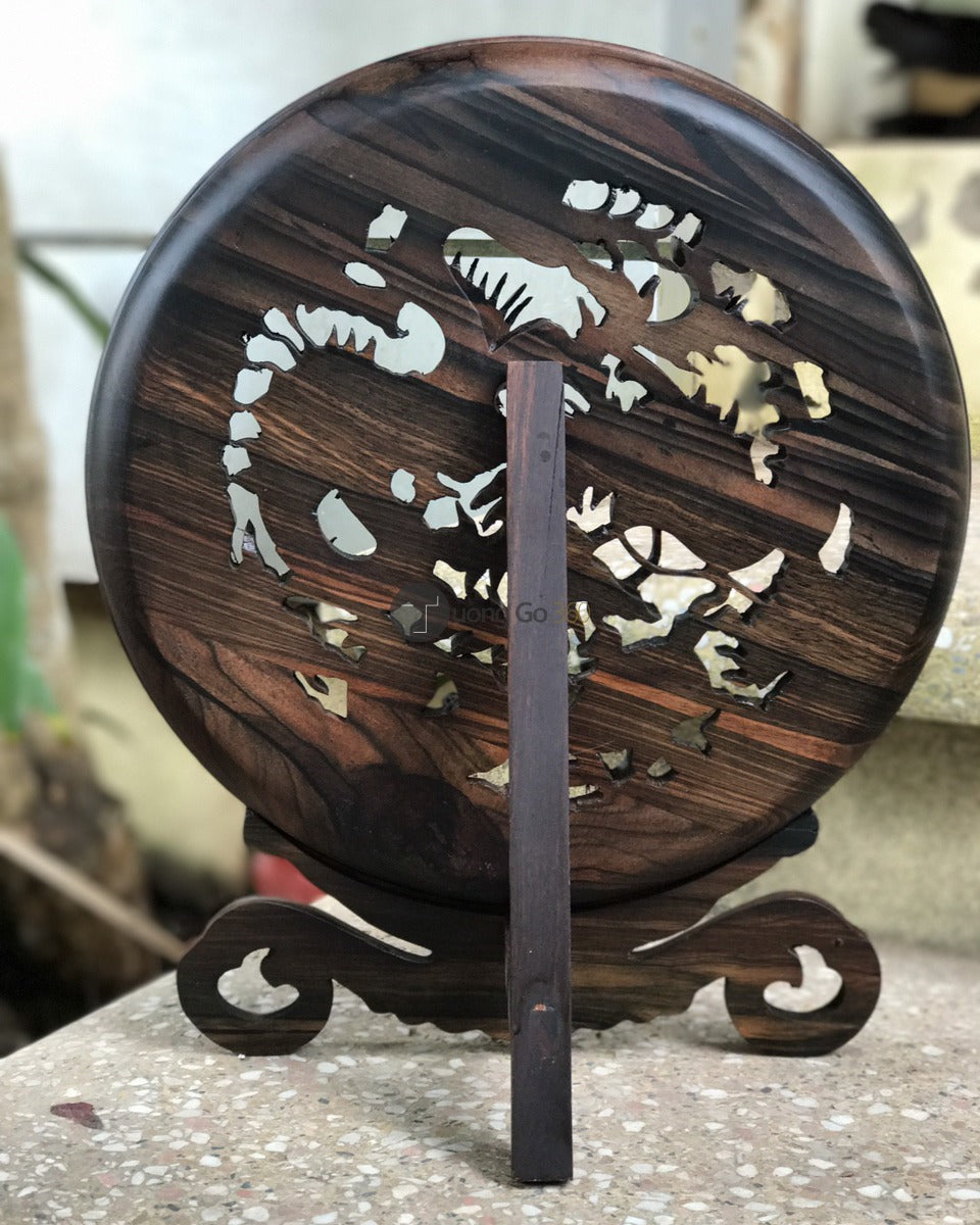 Đĩa Gỗ Tứ Linh - Long Lân Quy Phụng - Gỗ Mun