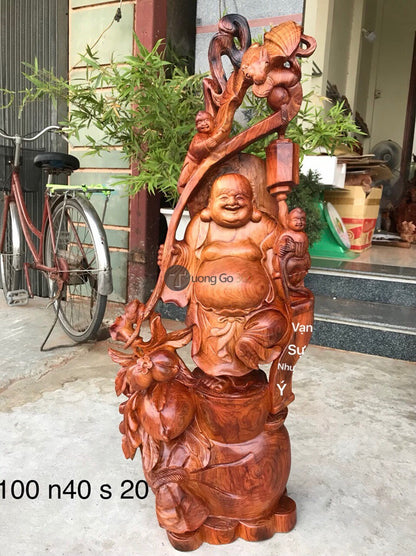 Di Lặc Nhị Phúc Đứng Bao Tiền Gỗ Hương Gia Lai