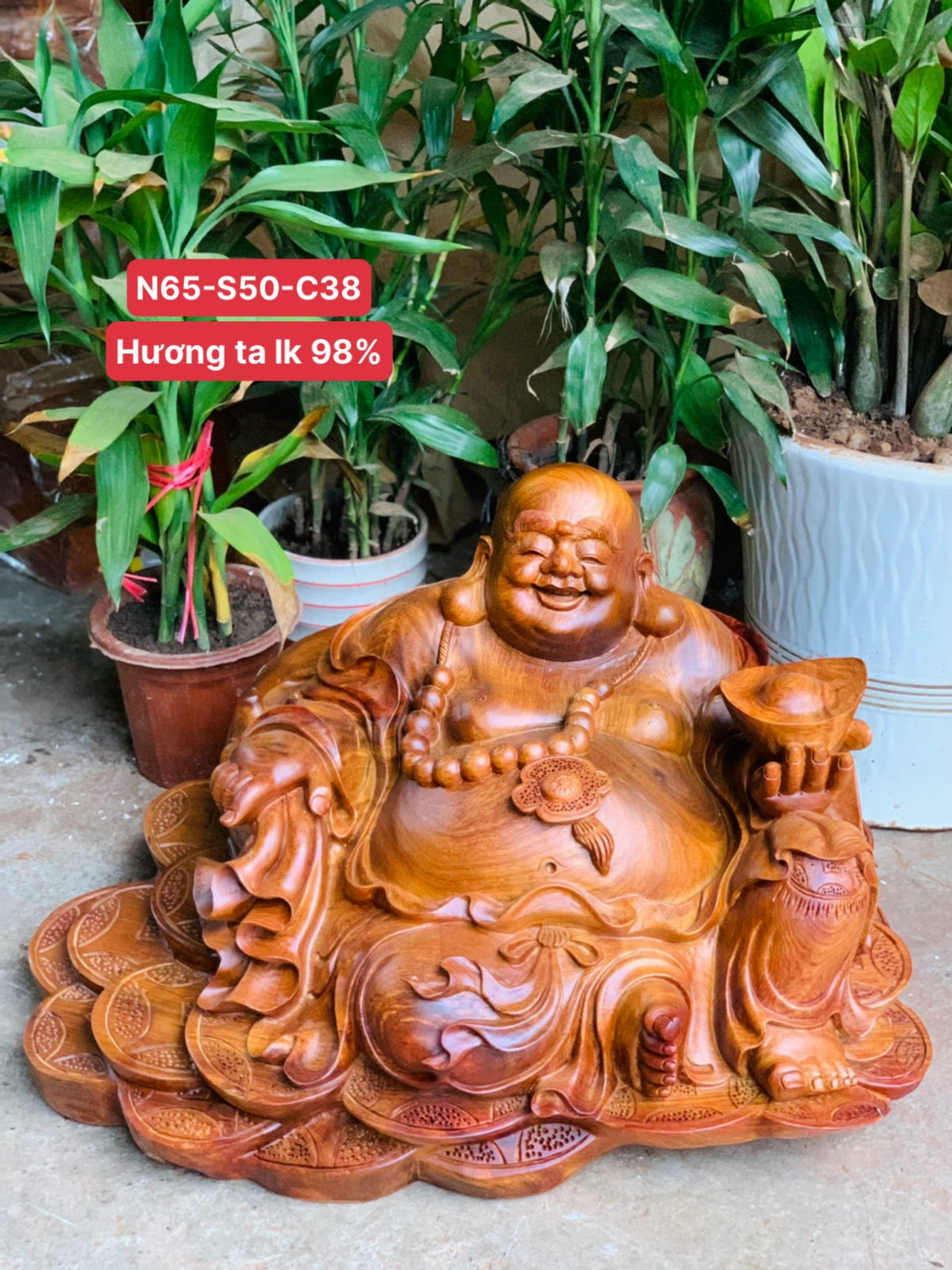 Tượng Di Lặc Ngồi Bảo Tiền Ngang 65cm