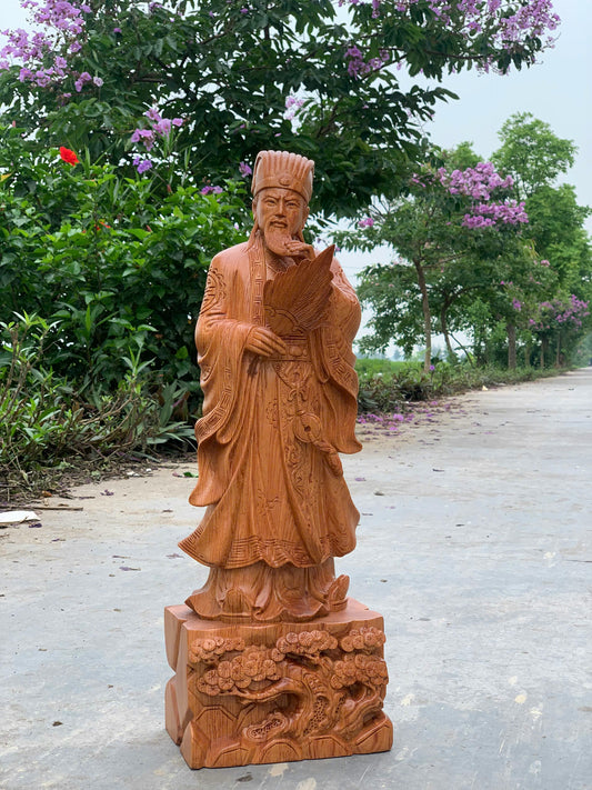 Tượng Gỗ Quân Sư Gia Cát Lượng Khổng Minh Gỗ Hương Đá Cao 60