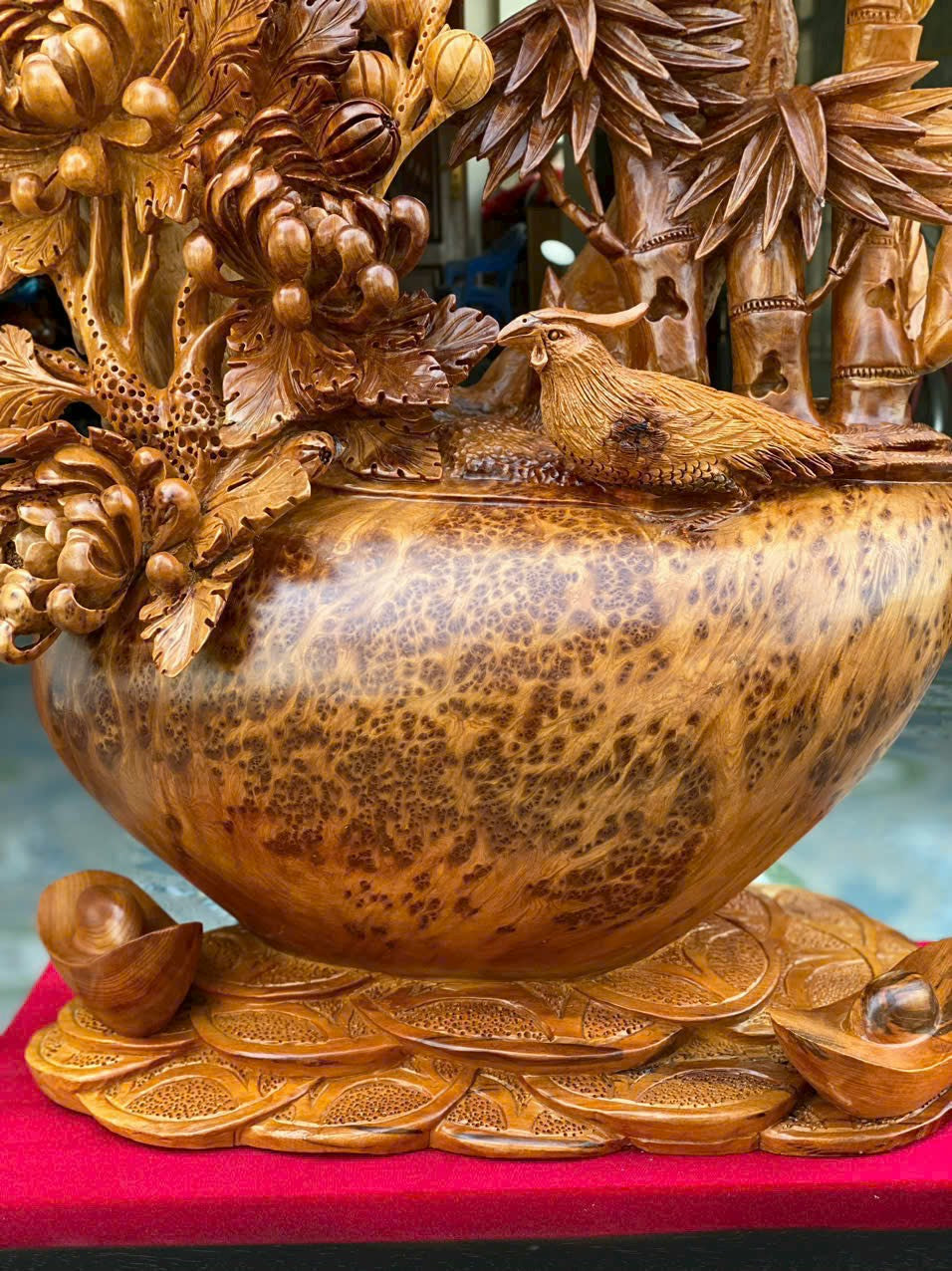 Tiểu Cảnh Bình Tứ Quý Gỗ Nu Ngọc Am - Kích Thước Cao  88cm
