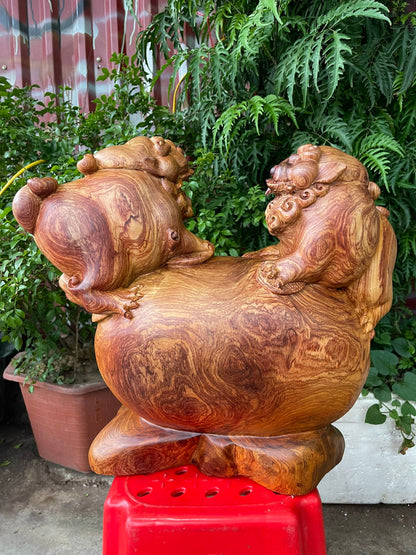 Tượng Gỗ Nghê Tài Lộc Hương Ta Liền Khối Cao 41cm