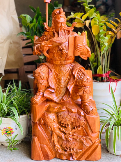 Tượng Gỗ Quan Công Ngồi Đọc Sách Cao 80cm Dế Chạm Tùng