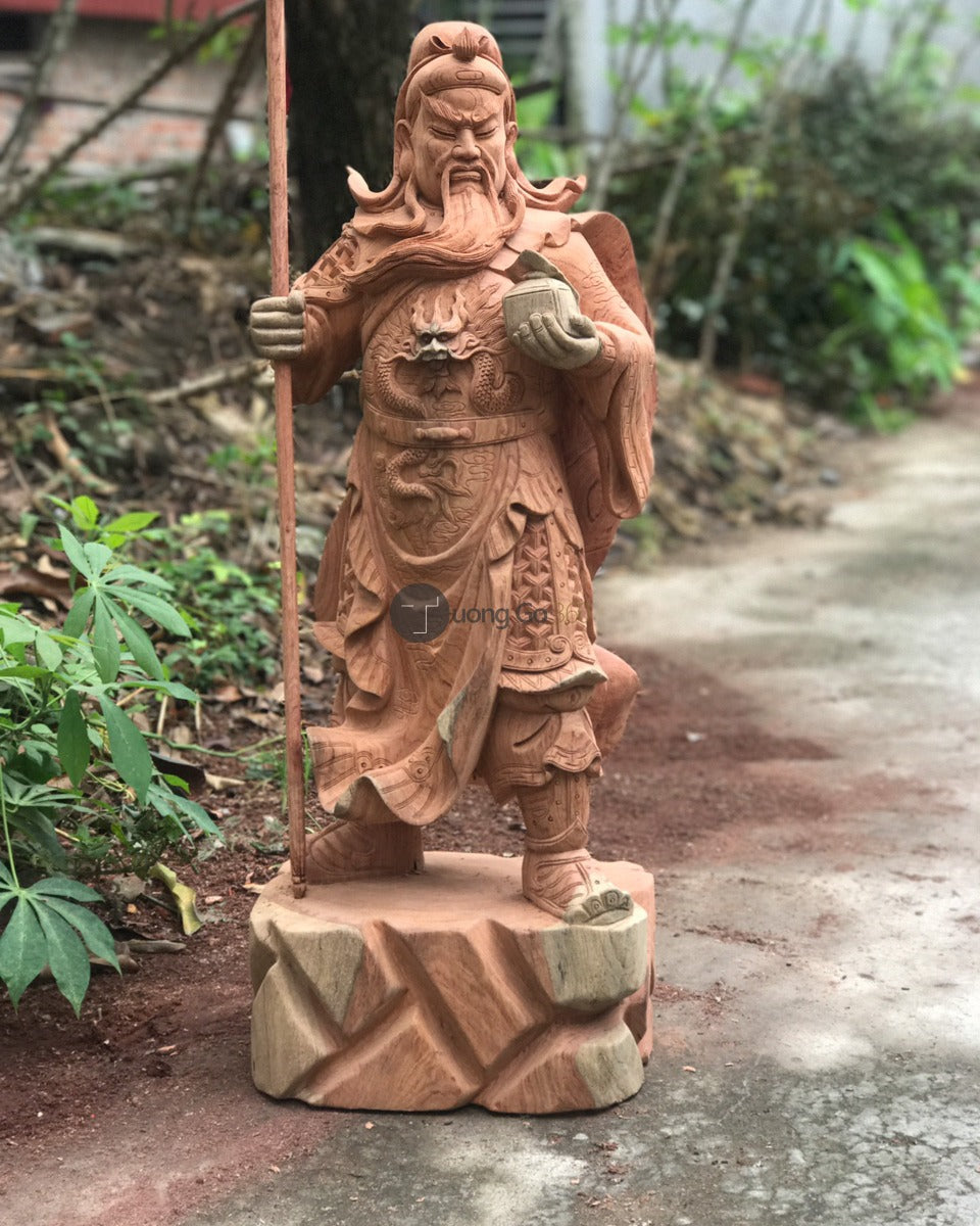 Tượng Quan Công Chống Đao Gỗ Hương