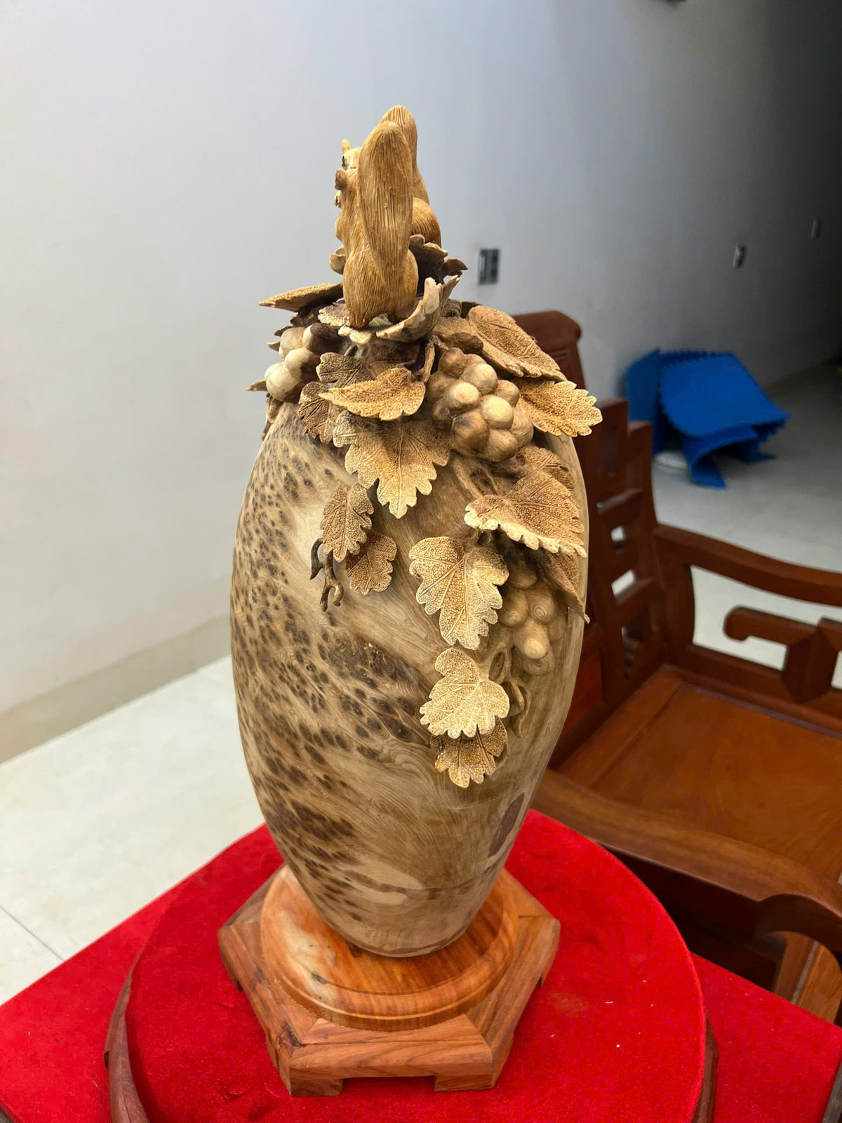 Bình Phú Quý Nho Sóc Gỗ Nu Ngọc Am -  Phong Thủy Cao 54cm