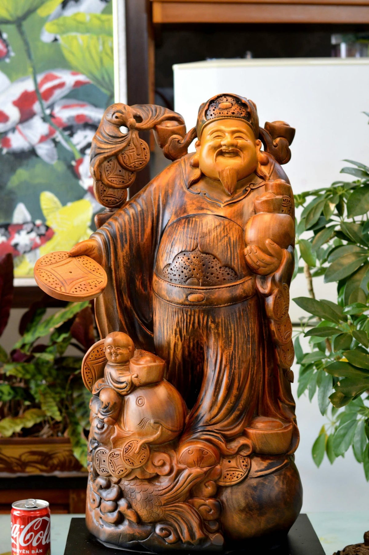 TượngThần Tài Gỗ Xá Xị Gù Hương Cao 75cm