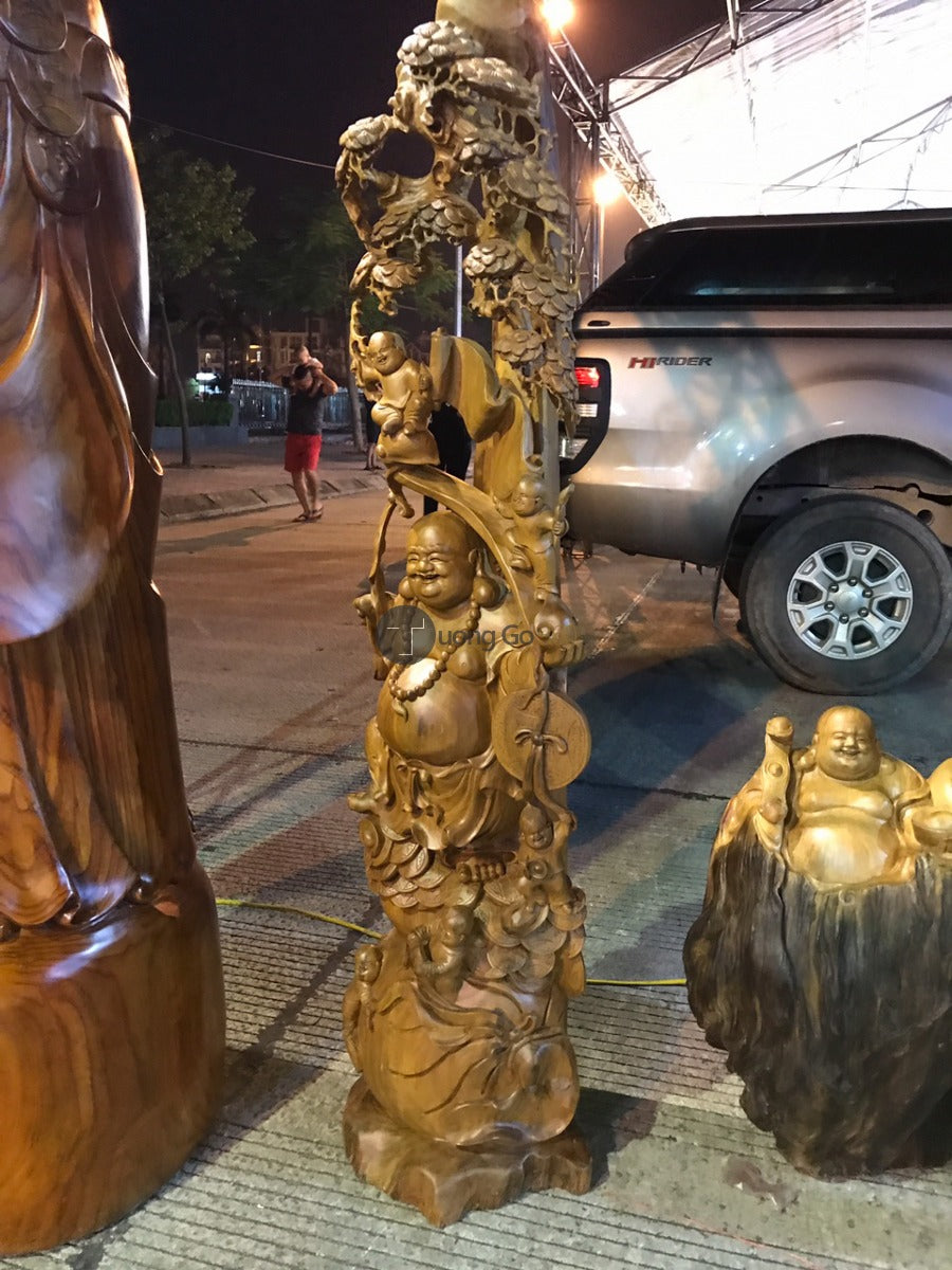 Di Lặc Ngũ Phúc Gỗ Bách Xanh