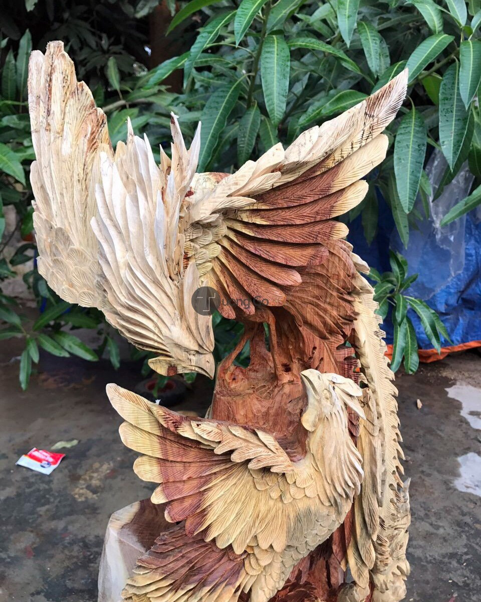 Tượng Song Phượng Uyên Ương Gỗ Hương