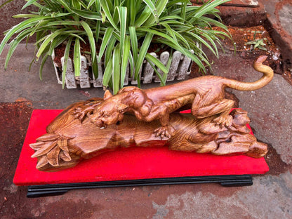 Tượng Linh Vật Con Báo Gỗ Cẩm - Báo Săn Mồi Ngang 50cm