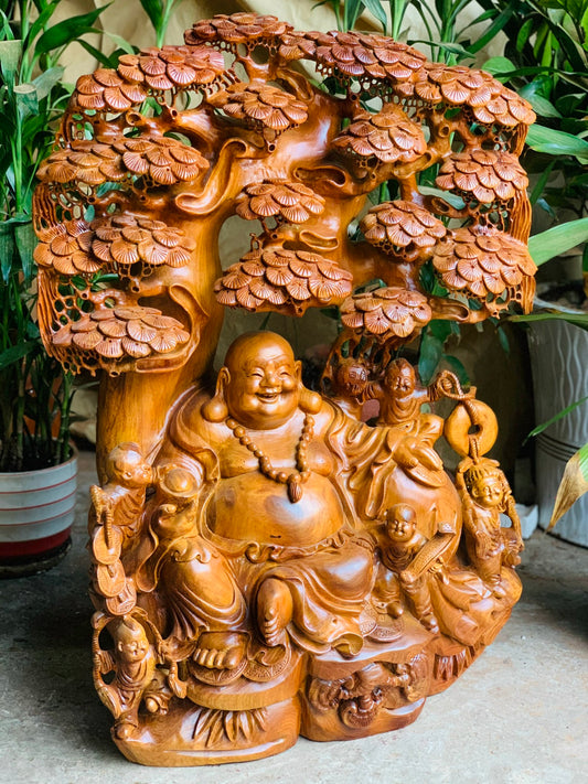 Tượng Di Lặc Ngôi Gốc  Tùng Gỗ Hương Ta Cao 73