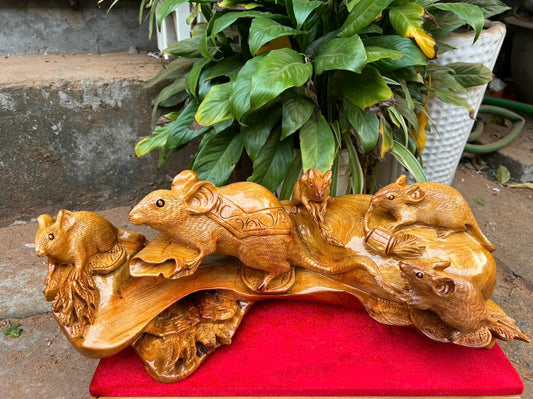 Cầu Ngũ Chuột Phong Thủy Gỗ Hương Ta Ngang 50cm
