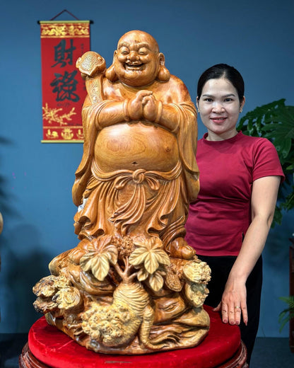 Tượng Di Lặc Chúc Phúc Gỗ Nu Hương Đá - Cao 82