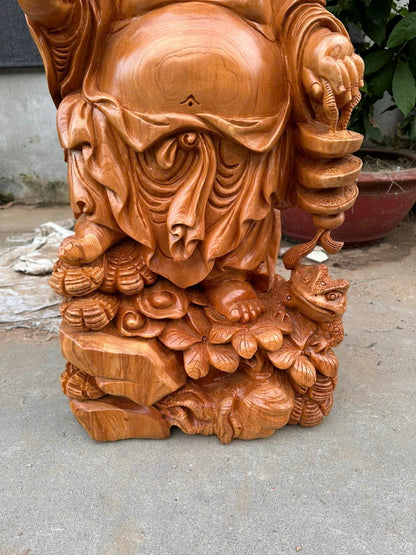 Tượng Di Lạc Đứng Sâm Trường Thọ Gỗ Ngọc Am Cao 86cm
