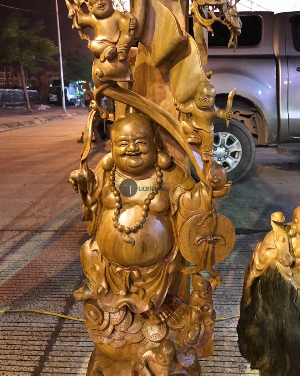 Di Lặc Ngũ Phúc Gỗ Bách Xanh