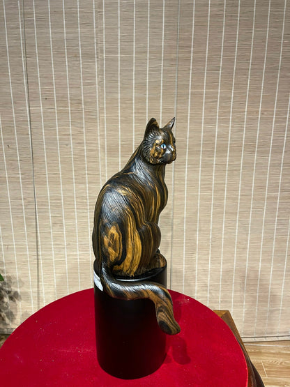 Tượng Linh Vật Con  Mèo Trang Trí Gỗ Mun Hoa Cao 41cm