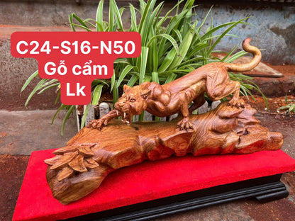 Tượng Linh Vật Con Báo Gỗ Cẩm - Báo Săn Mồi Ngang 50cm