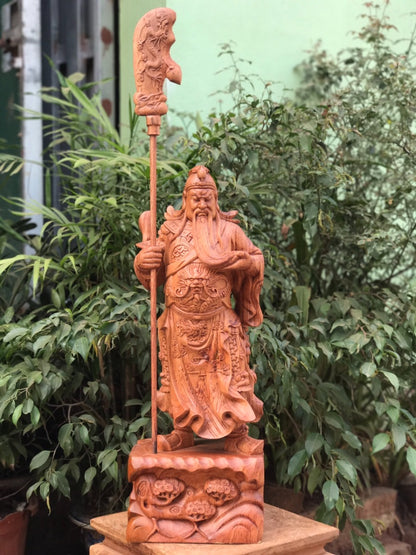 Tượng Gỗ Quan Công Chống Đao Vuốt Râu Đế Tùng