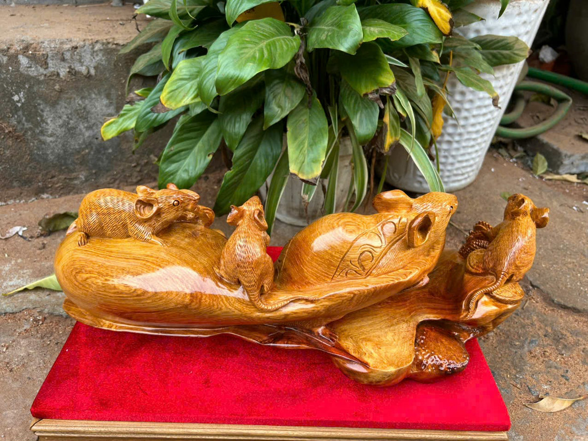 Cầu Ngũ Chuột Phong Thủy Gỗ Hương Ta Ngang 50cm