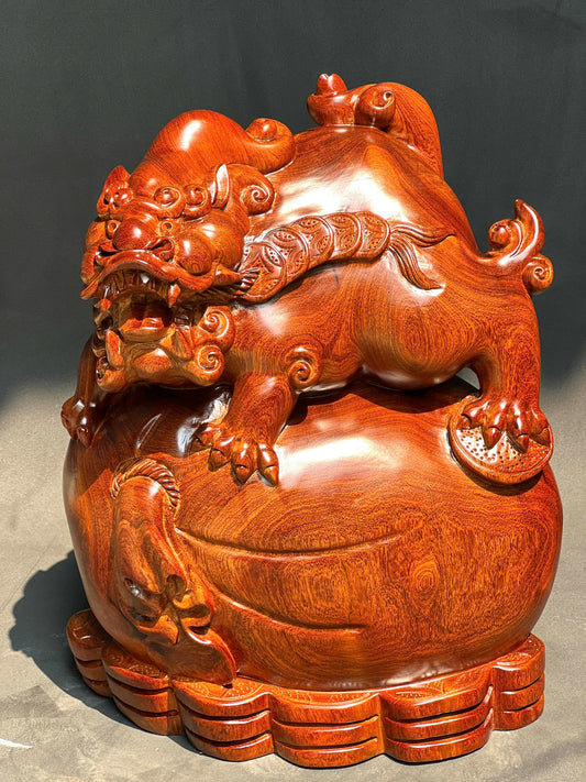 Tượng- Linh Vật  Nghê Gỗ Hương Đá Nguyên Khối Cao 45cm