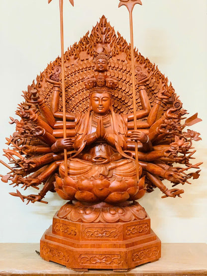 Tượng Phật Thiên Thủ Thiên Nhãn Gỗ Hương Đá - Cao 107cm