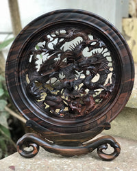 Đĩa Gỗ Tứ Linh - Long Lân Quy Phụng - Gỗ Mun