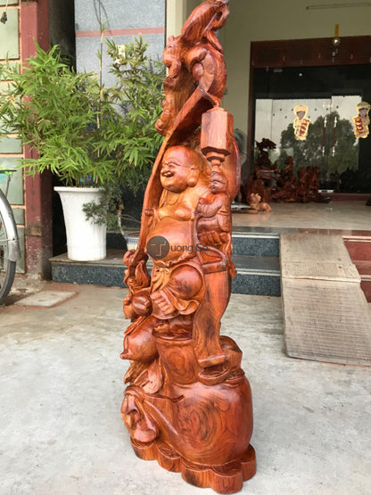 Di Lặc Nhị Phúc Đứng Bao Tiền Gỗ Hương Gia Lai
