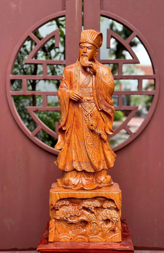 Tượng Gia Cát Tiên Sinh Đứng Đế Tùng Gỗ Hương Cao 70cm