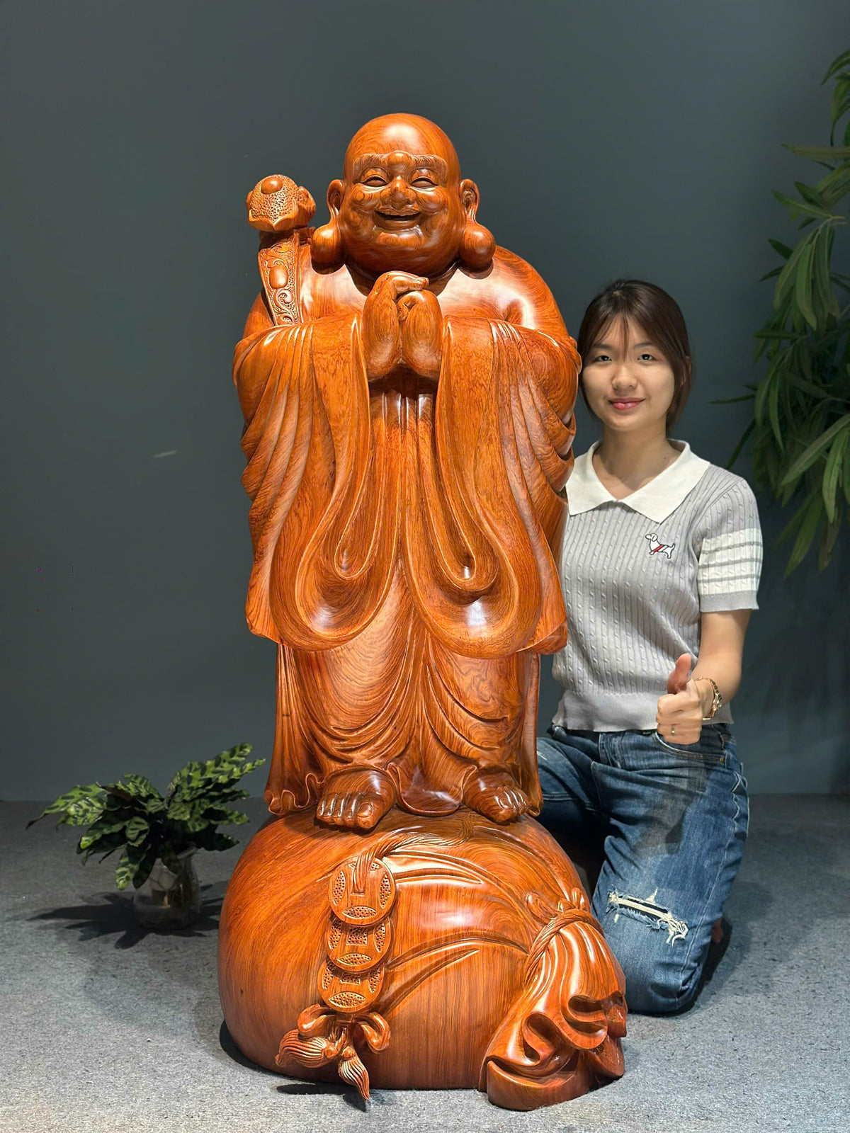 Tượng Di Lặc Chúc Phúc Gỗ Hương Đá - Cao 122cm