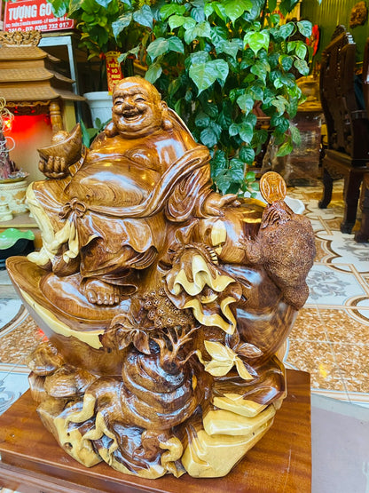 Di Lặc Ngồi Ngồi Trên Bao Tiền - Tượng Gỗ Cẩm Cao 57cm