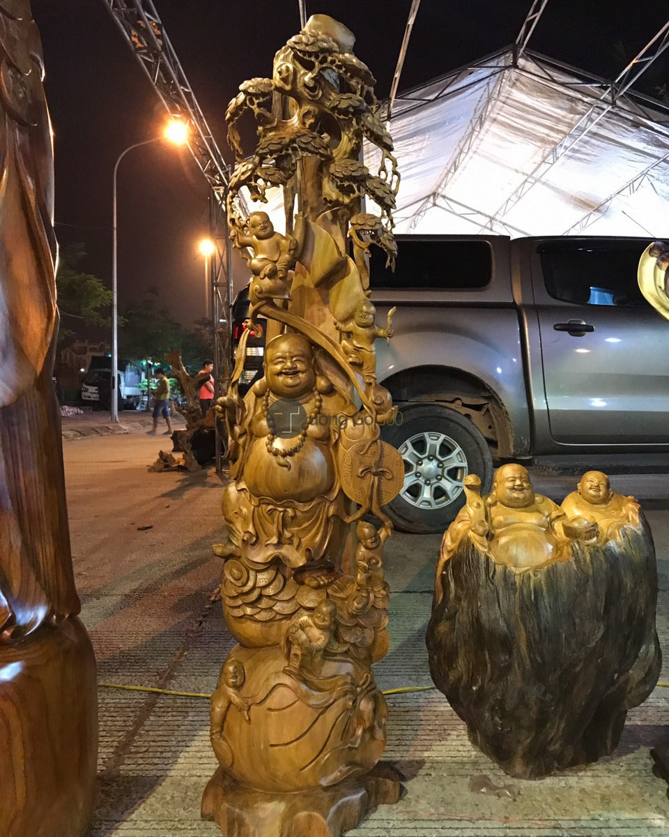 Di Lặc Ngũ Phúc Gỗ Bách Xanh