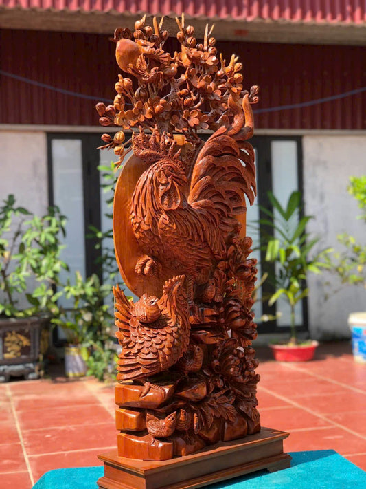 Gia Đình Gà Gỗ Phù Dung Ngọc Am - Cao Cấp Cao 112cm