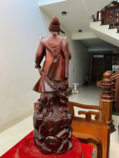 Tượng Trần Quốc Tuấn Gỗ Tử Đàn Liền Khối - Cao 80cm