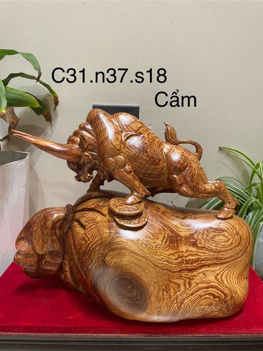 Tượng Bò Gô Cẩm Phú Quý Phong Thủy Cao 31cm
