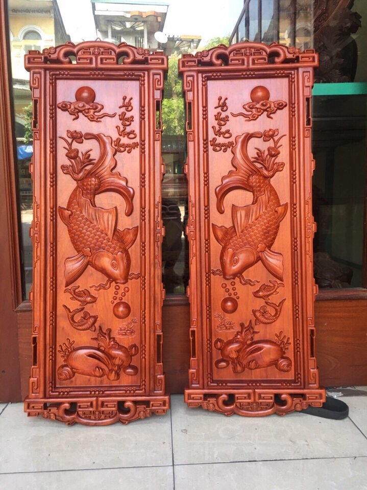 Tranh Gỗ Cá Chép Trông Trăng - Lý Ngự Vọng Nguyệt