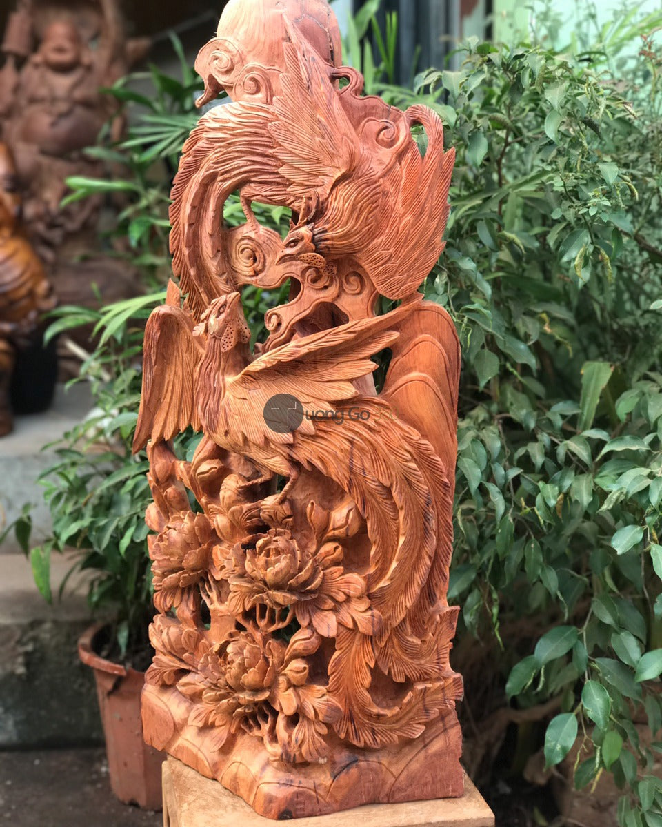 Tượng Song Phượng Uyên Ương Gỗ Hương